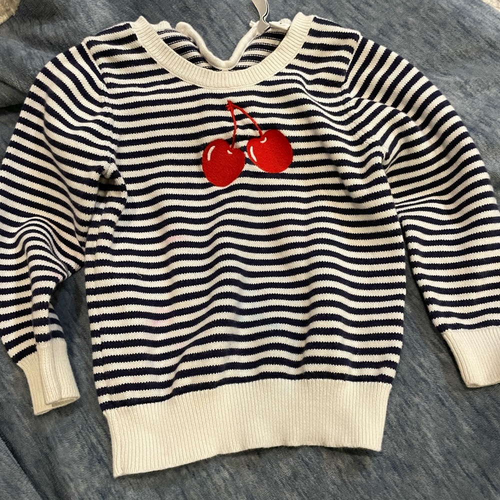 Janie and Jack blue white cherry crew neck sweater